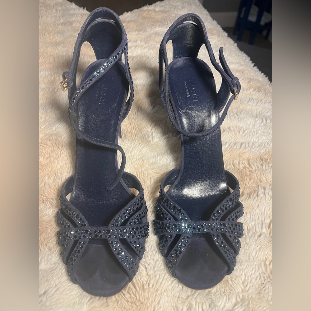 Gucci Navy Blue Strappy Heels